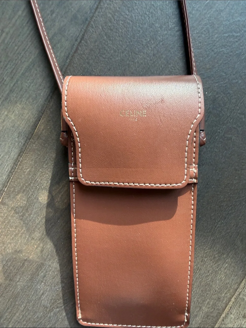 Celine Gold Sunglasses with Brown Leather Crossbody Pouch